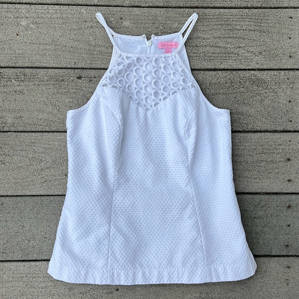 Lilly Pulitzer Larina White Pique Cotton Top Size 4 - Picture 5 of 15